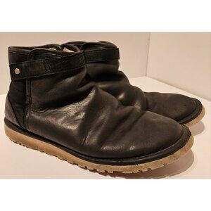 UGG RELLA Women's Black leather ANKLE SNOW boots Sz 10 us Sheepskin